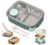 Genérico Escentio Lunch Box Set, Large Capacity Stainless Steel Portable Escentio Lunch Box with Tableware and Divided Compartments (Two Compartments Green)
