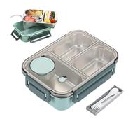 Genérico Escentio Lunch Box, Stainless Steel Bento Box Adult Lunch, Portable,Leak-Proof Stackable Cutlery Set, For Office, Travel, Field Lodgings (Three Compartments Green)