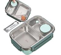 Genérico Escentio Lunch Box, Stainless Steel Bento Box Adult Lunch, Portable,Leak-Proof Stackable Cutlery Set, For Office, Travel, Field Lodgings (Two Compartments Green)