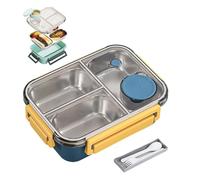 Genérico Escentio Lunch Box, Stainless Steel Bento Box Adult Lunch, Portable,Leak-Proof Stackable Cutlery Set, For Office, Travel, Field Lodgings (Three Compartments Yellow)
