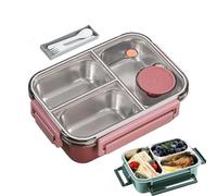 Genérico Escentio Lunch Box, Stainless Steel Bento Box Adult Lunch, Portable,Leak-Proof Stackable Cutlery Set, For Office, Travel, Field Lodgings (Three Compartments pink)