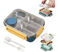 Genérico Escentio Lunch Box, Stainless Steel Lunch Box, Large Capacity Bento Box with Tableware and Divided Compartments (Yellow*2 grid)