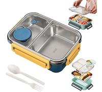 Genérico Escentio Lunch Box, Stainless Steel Lunch Box, Large Capacity Bento Box with Tableware and Divided Compartments (Yellow*1 grid)