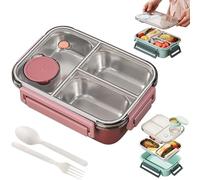 Genérico Escentio Lunch Box, Stainless Steel Lunch Box, Large Capacity Bento Box with Tableware and Divided Compartments (Pink*2 grid)