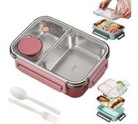 Genérico Escentio Lunch Box, Stainless Steel Lunch Box, Large Capacity Bento Box with Tableware and Divided Compartments (Pink*1 grid)