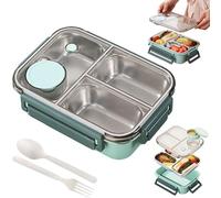 Genérico Escentio Lunch Box, Stainless Steel Lunch Box, Large Capacity Bento Box with Tableware and Divided Compartments (Green*2 grid)