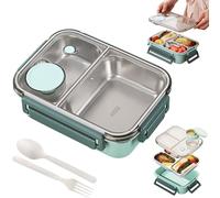 Genérico Escentio Lunch Box, Stainless Steel Lunch Box, Large Capacity Bento Box with Tableware and Divided Compartments (Green*1 grid)