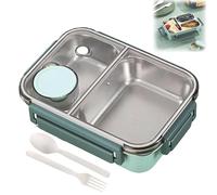 Genérico Escentio Lunch Box, Stainless Steel Portable Escentio Lunch Box,2025 New Stainless Steel Bento,Leak-Proof Stackable Cutlery Set (Two Compartments Green)