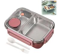 Genérico Escentio Lunch Box, Stainless Steel Portable Escentio Lunch Box,2025 New Stainless Steel Bento,Leak-Proof Stackable Cutlery Set (Two Compartments Pink)