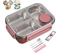 Genérico Escentio Lunch Box, Stainless Steel Portable Escentio Lunch Box, Leak-Proof Stackable Cutlery Set with 2/3 Compartment，Large Capacity (Three Compartments Pink) (pink,3-Grid)