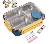 Genérico Escentio Lunch Box, Stainless Steel Portable Escentio Lunch Box, Leak-Proof Stackable Cutlery Set with 2/3 Compartment，Large Capacity (Three Compartments Pink) (Blue,3-Grid)