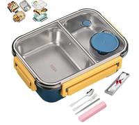 Genérico Escentio Lunch Box, Stainless Steel Portable Escentio Lunch Box, Leak-Proof Stackable Cutlery Set with 2/3 Compartment，Large Capacity (Three Compartments Pink) (Blue,2-Grid)