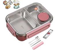 Genérico Escentio Lunch Box, Stainless Steel Portable Escentio Lunch Box, Leak-Proof Stackable Cutlery Set with 2/3 Compartment，Large Capacity (Three Compartments Pink) (pink,2-Grid)