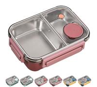 Genérico Escentio Lunch Box, Stainless Steel Portable Escentio Lunch Box, with Divided Compartments, for Office,Travel, Large Capacity (Pink,2Grid)