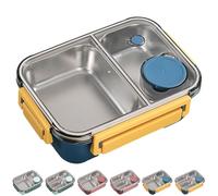 Genérico Escentio Lunch Box, Stainless Steel Portable Escentio Lunch Box, with Divided Compartments, for Office,Travel, Large Capacity (Blue,2Grid)