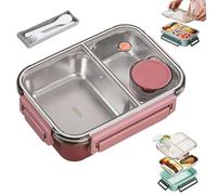 Genérico Escentio Lunch Box, Stainless Steel Portable Escentio Lunch Box, with Tableware and Divided Compartments, Portable Large Capacity, for Office, Travel, Field Lodgings (Pink,2Grid)