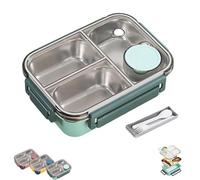 Genérico Escentio Lunch Box, Stainless Steel Portable Escentio Lunch Box, with Tableware and Divided Compartments,Large Capacity for Adults, Office & Travel (Green,3-Grid)