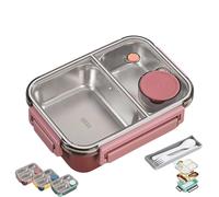 Genérico Escentio Lunch Box, Stainless Steel Portable Escentio Lunch Box, with Tableware and Divided Compartments,Large Capacity for Adults, Office & Travel (Red,2-Grid)