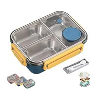 Genérico Escentio Lunch Box, Stainless Steel Portable Escentio Lunch Box, with Tableware and Divided Compartments,Large Capacity for Adults, Office & Travel (Blue,3-Grid)