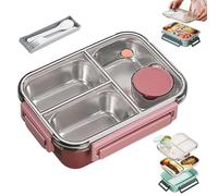 Genérico Escentio Lunch Box, Stainless Steel Portable Escentio Lunch Box, with Tableware and Divided Compartments, Portable Large Capacity, for Office, Travel, Field Lodgings (Pink,3Grid)