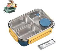 Genérico Escentio Lunch Box, Stainless Steel Portable Escentio Lunch Box, with Tableware and Divided Compartments, for Office, Travel, Field Lodgings (Blue,3-grids)