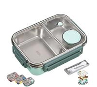 Genérico Escentio Lunch Box, Stainless Steel Portable Escentio Lunch Box, with Tableware and Divided Compartments,Large Capacity for Adults, Office & Travel (Green,2-Grid)