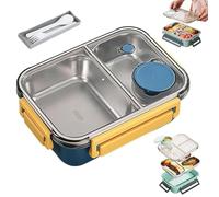 Genérico Escentio Lunch Box, Stainless Steel Portable Escentio Lunch Box, with Tableware and Divided Compartments, Portable Large Capacity, for Office, Travel, Field Lodgings (Blue,2Grid)