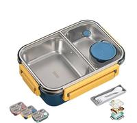 Genérico Escentio Lunch Box, Stainless Steel Portable Escentio Lunch Box, with Tableware and Divided Compartments,Large Capacity for Adults, Office & Travel (Blue,2-Grid)