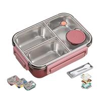 Genérico Escentio Lunch Box, Stainless Steel Portable Escentio Lunch Box, with Tableware and Divided Compartments,Large Capacity for Adults, Office & Travel (Red,3-Grid)