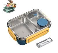 Genérico Escentio Lunch Box, Stainless Steel Portable Escentio Lunch Box, with Tableware and Divided Compartments, for Office, Travel, Field Lodgings (Blue,2-grids)