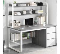 Genérico Escritorio Industrial Moderno con estantería y 3 cajones, Elegante estación de Trabajo para Oficina en casa con estantes de Almacenamiento para Escribir, Jugar, estudiar, Dormitorio y aparta