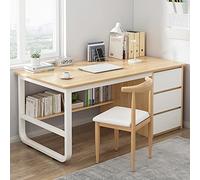 Genérico Escritorio Moderno de 119 cm con estantes de Almacenamiento y 3 cajones, Acabado en Roble, Elegante estación de Trabajo para Oficina en casa, Ideal para Escribir, Jugar y ser productivo.