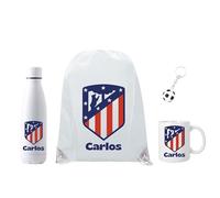Genérico Escudo Atlético de Madrid - Personalizado con Nombre - Regalo Atlético de Madrid para los Fans - Mochila+ botella700ML + Taza cerámica350ML - Llavero Pelota (Atlético de Madrid)