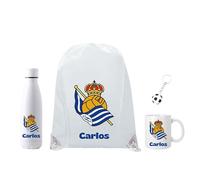 Genérico Escudo Real Sociedad - Personalizado con Nombre - Regalo Real Sociedad para los Fans de Futbol - Mochila+ botella700ML + Taza cerámica350ML - Llavero Pelota (Real Sociedad)