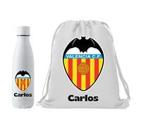 Genérico Escudo Valencia CF- Personalizado con Nombre - Regalo Valencia FC para los Fans de Futbol - Regalo para Hombre Mujer o niño (Escudo Valencia CF) (Botella + Mochila)