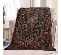 Genérico Escultura En Madera Artesanal Gallo Flores Manta de Franela 150 x 200 cm Mantas Sherpa, Marrón Mantas De Lana Súper Esponjosas Adultos Y Niños Manta Cama Suave Y Cálida