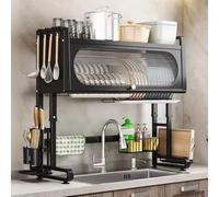 Genérico Escurreplatos Ajustable de 3 Niveles sobre Fregadero con Tapa - Elegante Negro, Altura de 68 a 84 cm, Organizador de Cocina Que Ahorra Espacio para un Secado y Almacenamiento eficientes, apt