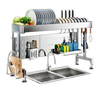 Genérico Escurreplatos Ajustable de Acero Inoxidable de Alta Capacidad para Colocar sobre el Fregadero. Escurreplatos con Cesta para Cubiertos para un Secado eficiente y una solución Que Ahorra espac