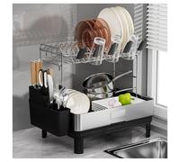 Genérico Escurridor de Platos para encimera de Cocina, Organizador de Cocina Grande de Acero Inoxidable de 2 Niveles con Soportes para Utensilios y Tazas, escurridor de Platos Que Ahorra es