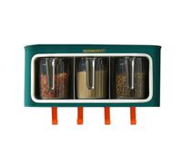 Generico Especiero de pared, estante de sal con ganchos para cocina, recipiente para recipientes de condimento para condimentos de condimento en transparente, tarro de encimera de cocina para especias