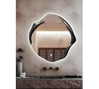 Genérico Espejo De Baño LED con Luces, 68 X 70 Cm, con Marco De Madera Irregular, Espejo De Tocador para Pared, 3 Colores Y Luz Regulable