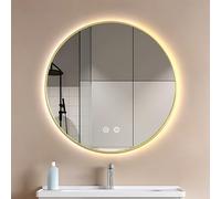 genérico Espejo de baño LED Redondo retroiluminado, 3 Colores de iluminación y antivaho, 70 cm/27,6 Pulgadas, Control táctil Inteligente, Espejo de tocador de Cristal HD Dorado para baño, m