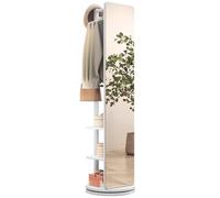 Genérico Espejo de Cuerpo Completo Girable 360° Antiesplosión, Multifuncional Espejo de Pie Cuerpo Entero con Varilla de Ropa, Appendiabiti de Pie para Dormitorio/Guardaroba y Salón