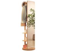 Genérico Espejo de Cuerpo Entero de Madera Maciza con Perchero Giratorio 360°, Espejo de Pie con Estantes Ajustables para Dormitorio, Entrada y Salón
