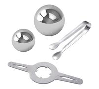 Genérico Espresso Chilling Ball, Stainless Steel 4 Pieces with Stand and Tongs No Dilution Tool, Iced Coffee Ball Metal Spheres, For Bourbon Cocktails Home Cafe Espresso Bar