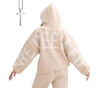 Genérico Essential Hoodie Oversized Christian Heavyweight Faith Sweatshirt Give You The Faithand Strength (Apricot,XS)