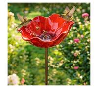 Genérico Estaca de Jardín Flor Metal Baño de Pájaros Baño de Abejas Artesanal Estación Agua Polinizadores, Arte Jardín Exterior Resistente Regalo Amantes Pájaros(Red)
