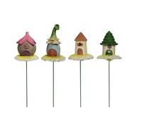 Genérico estacas de jardín decorativas | 4 piezas diseño casa de de resina panel para césped, decoración de estacas de jardín - para paisajismo macizo de flores
