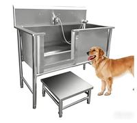 Genérico EstacióN De Lavado De Perros En Acero INOX, BañEra PeluqueríA Canina con Puerta Corredera HerméTica, Kit Completo con Grifo, Ducha Y Alfombrilla Antideslizante(120 * 70 * 90cm)