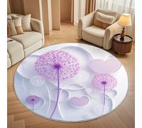 Genérico Estampado de Diente de LeóN Morado Alfombra Redonda para Salón 120 cm, Amar Alfombra Redonda Antideslizante de Pelo Corto Lavable a máquina para Pasillo y Dormitorio Cojines Decorativos